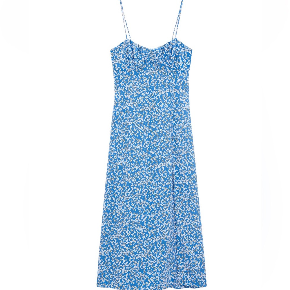 Zara Blue Dress with White Floral Print